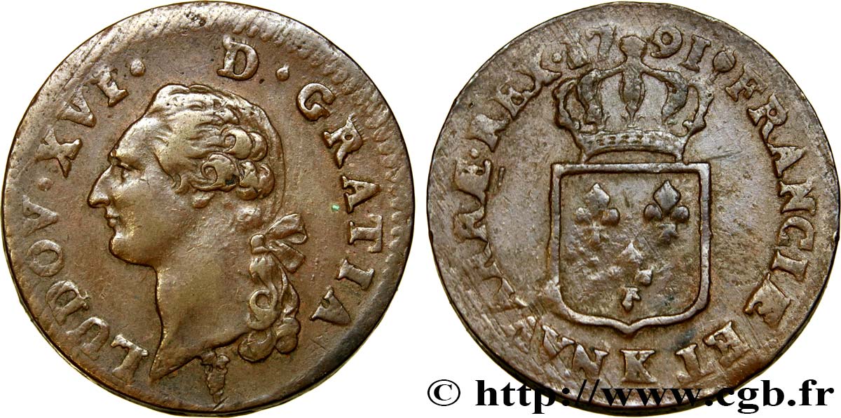 LOUIS XVI Sol dit  à l écu  1791 Bordeaux TB+