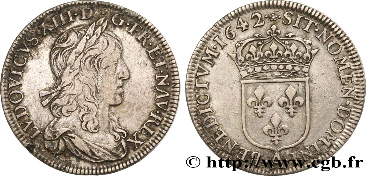 LOUIS XIII Demi-écu, 2e type, 1er poinçon de Warin 1642 Paris, Monnaie de Matignon XF