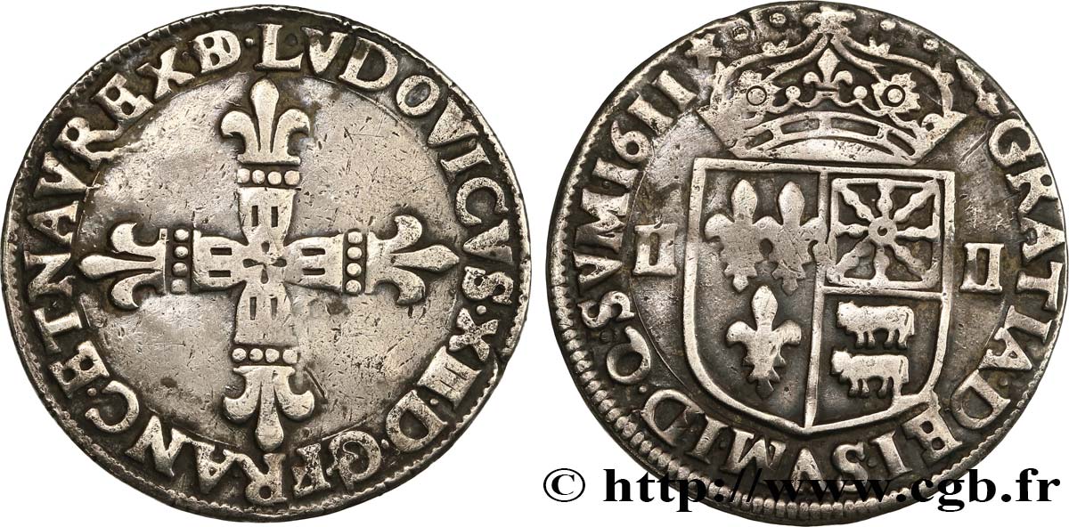LOUIS XIII LE JUSTE Quart d écu de Béarn 1611 Pau TTB