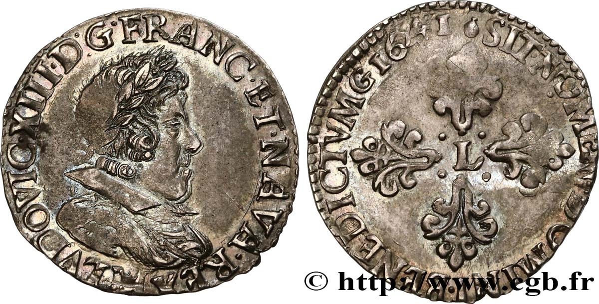 LOUIS XIII Quart de franc, 10e type 1641 Toulouse AU