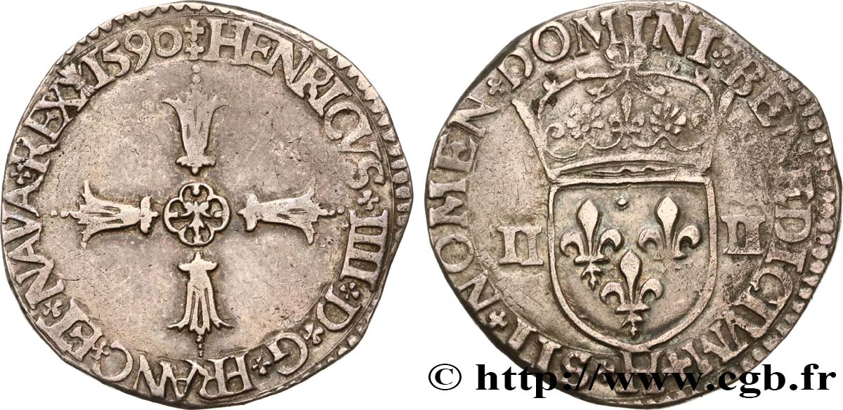 HENRY IV Quart d écu, croix feuillue de face 1590 La Rochelle BB