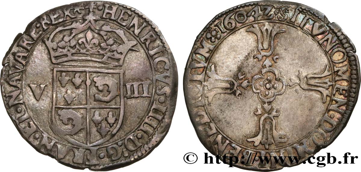 HENRY IV Huitième d écu du Dauphiné 1604 Grenoble q.BB