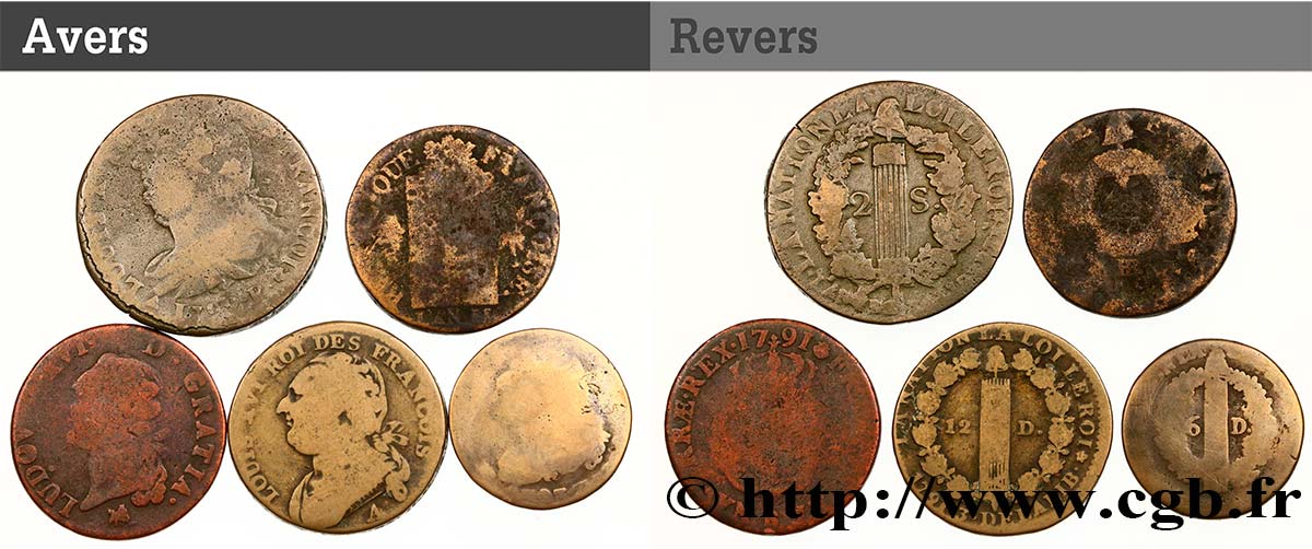 LOTS Lot de cinq monnaies de la Révolution française n.d. s.l. F