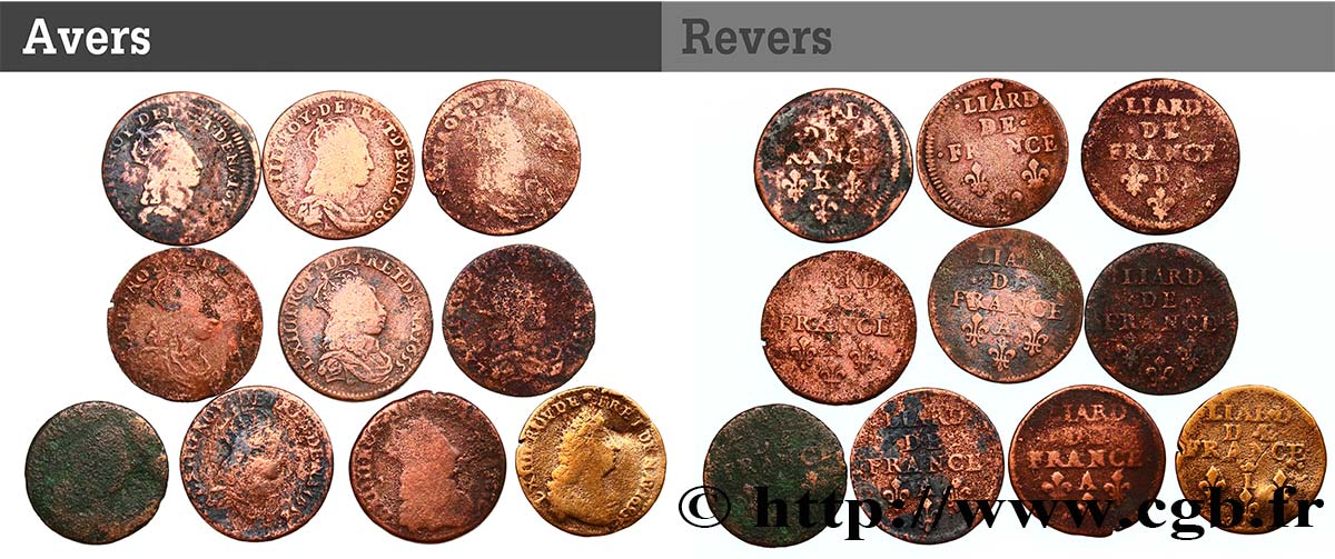 LOUIS XIV &nbsp;THE SUN KING&nbsp; Lot de dix liards n.d. Ateliers divers VG