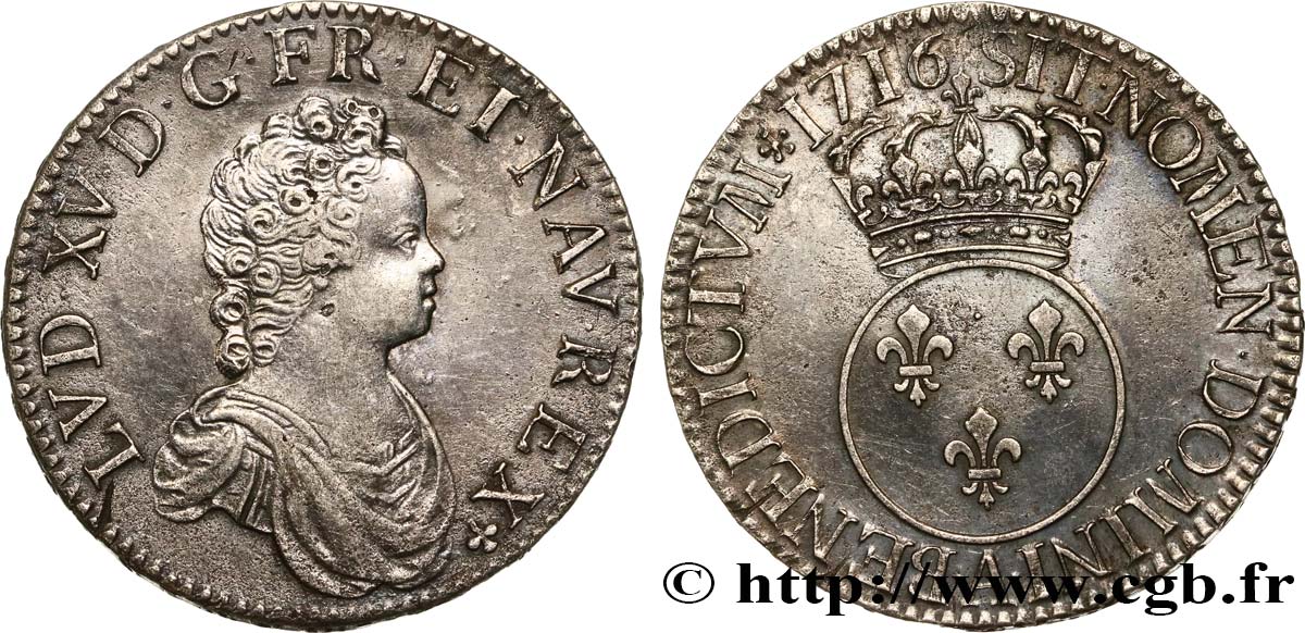 LOUIS XV DIT LE BIEN AIMÉ Écu dit  vertugadin  1716 Paris TTB+
