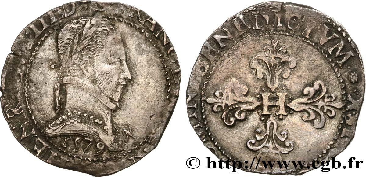 HENRY III Franc au col plat 1579 Bordeaux VF