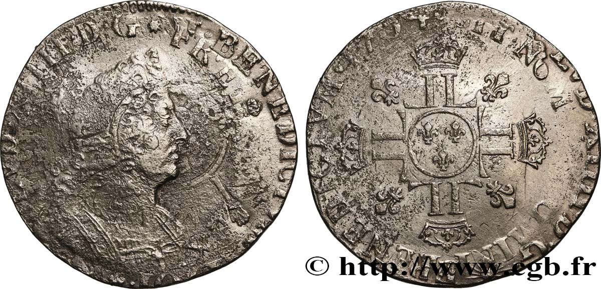 LOUIS XIV  THE SUN KING  Demi-écu aux huit L, 2e type 1704  q.MB
