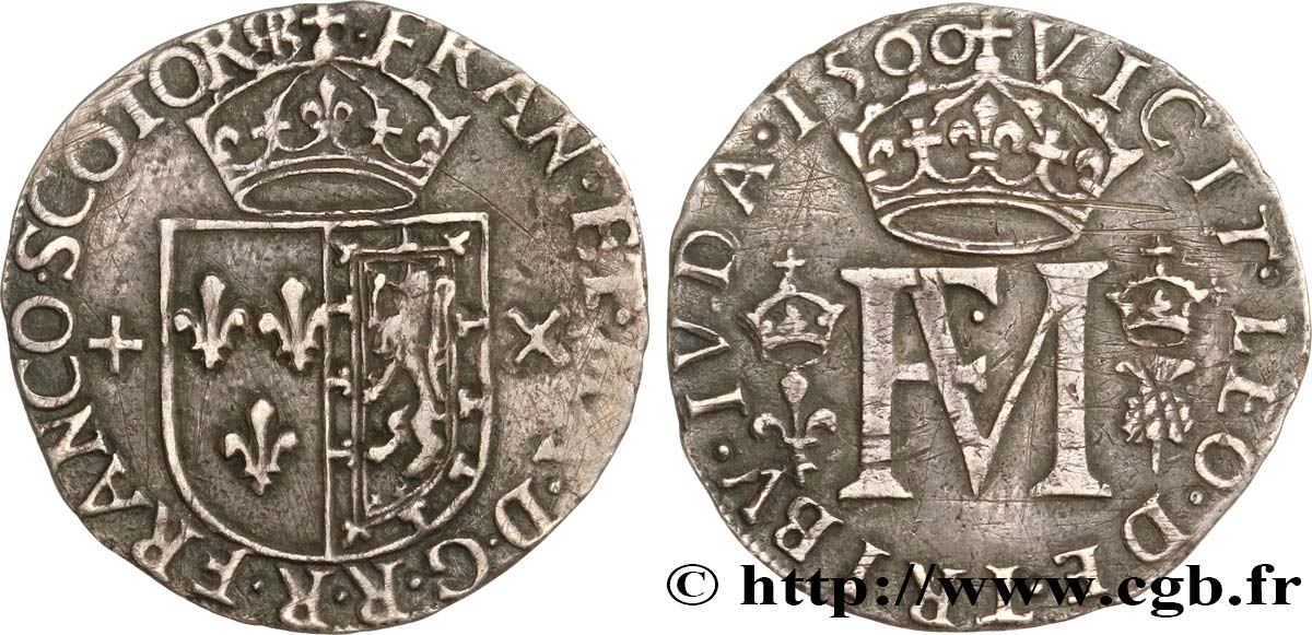 SCOTLAND - FRANCIS II AND MARY STUART Teston 1560 Édimbourg XF