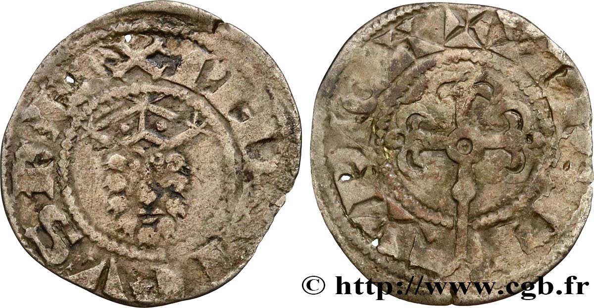 PHILIPPE II DIT  PHILIPPE AUGUSTE  Denier  n.d. Bourges TB+/TB
