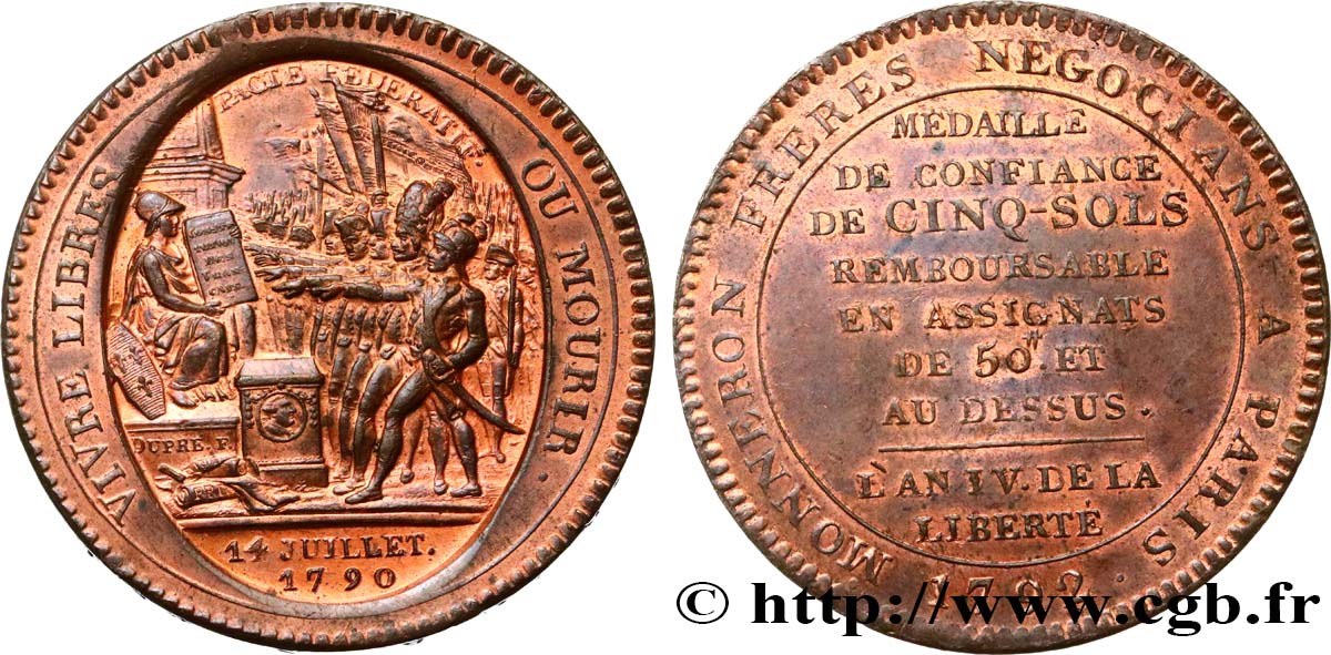 REVOLUTION COINAGE / CONFIANCE (MONNAIES DE…) Monneron de 5 sols au serment (An IV), 3e type 1792 Birmingham, Soho AU