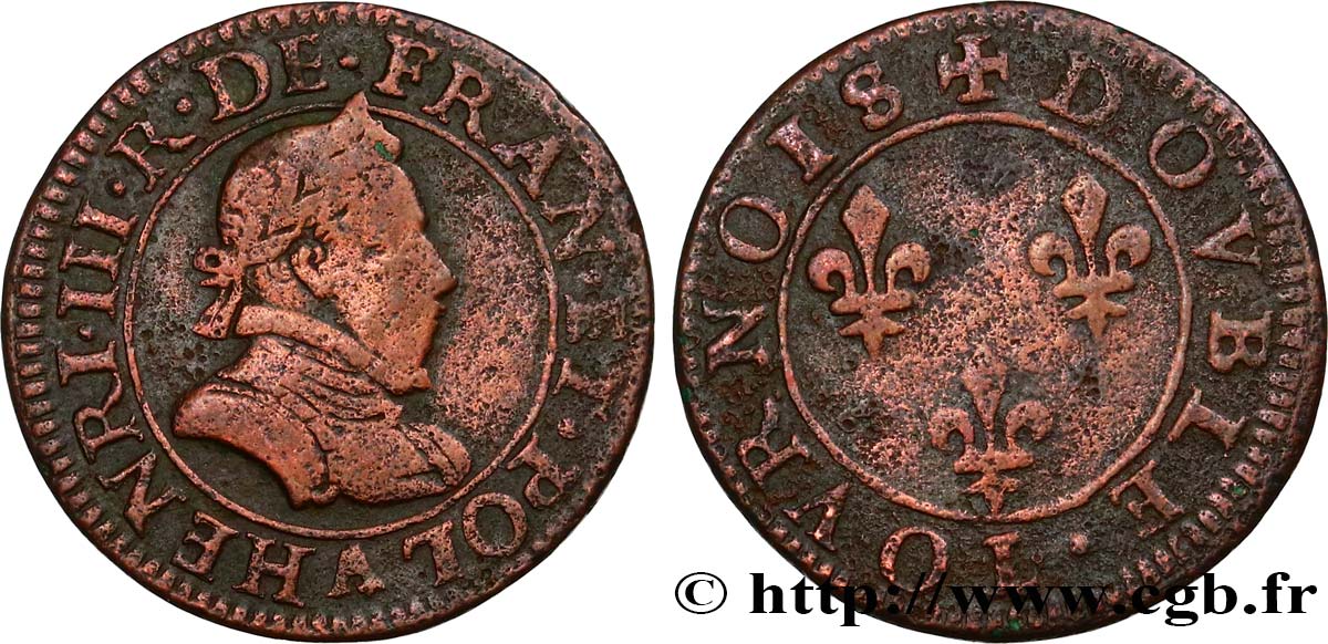 HENRY III Double tournois, 1er type de Paris n.d. Paris, Moulin des Étuves VF
