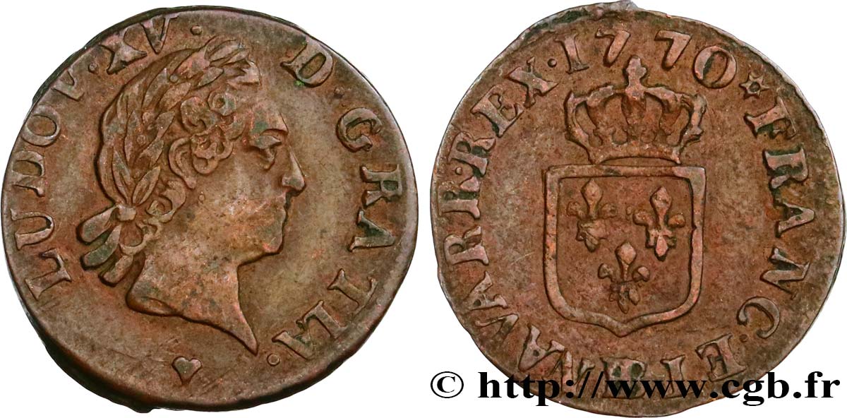 LOUIS XV THE BELOVED Liard à la vieille tête 1770 Strasbourg XF