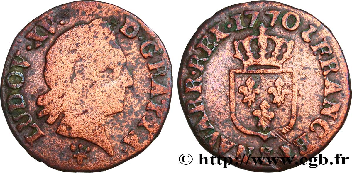 LOUIS XV DIT LE BIEN AIMÉ Liard dit “à la vieille tête” 1770 Reims TB
