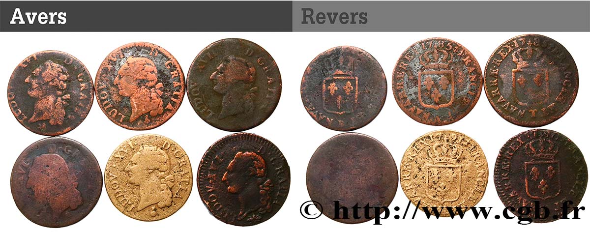 LOUIS XVI Sols dits  à l écu , lot de 6 ex. n.d. Ateliers divers B