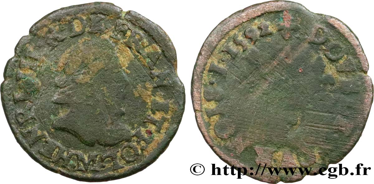 THE LEAGUE. COINAGE IN THE NAME OF HENRY III Double tournois, type de Toulouse 1592 Toulouse F