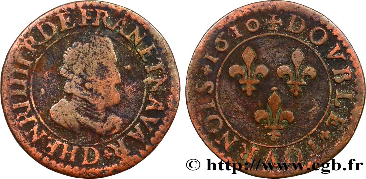 HENRY IV Double tournois, 2e type 1610 Lyon VF
