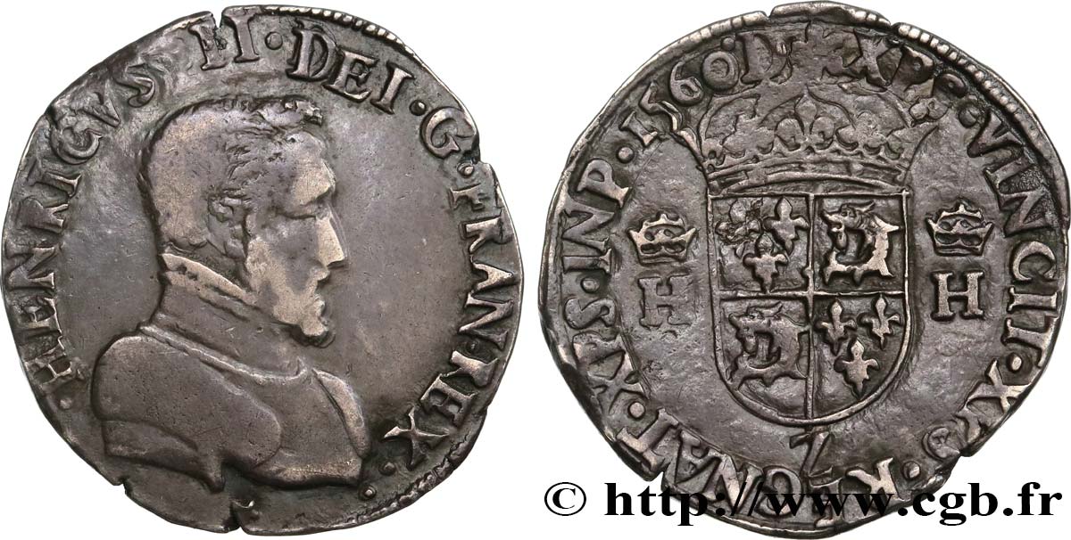 FRANÇOIS II. MONNAYAGE AU NOM D HENRI II Teston du Dauphiné à la tête nue 1560 Grenoble TTB