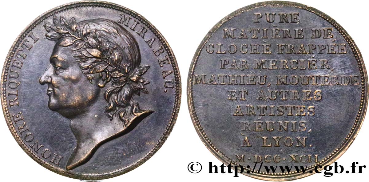 CONFIANCE (MONNAIES DE...) Essai de Galle à l effigie de Mirabeau 1792 Lyon SUP