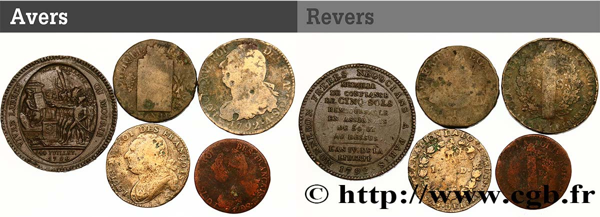 LOTS Lot de cinq monnaies de la Révolution française n.d. s.l. F