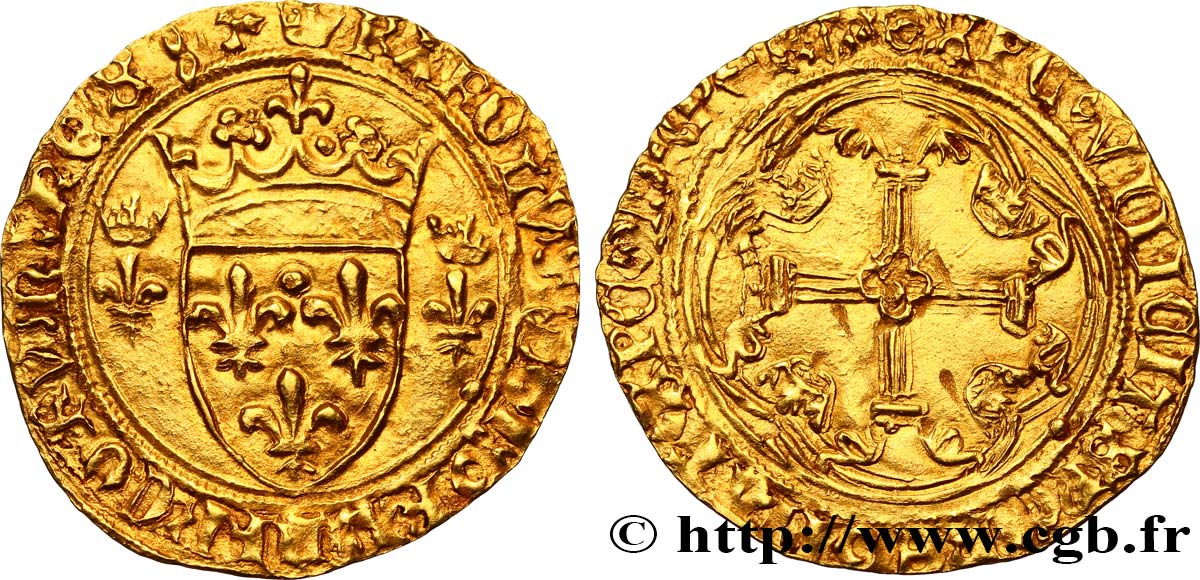 CHARLES VII  THE WELL SERVED  Écu d or à la couronne ou écu neuf 12/08/1445 Limoges MBC+/MBC