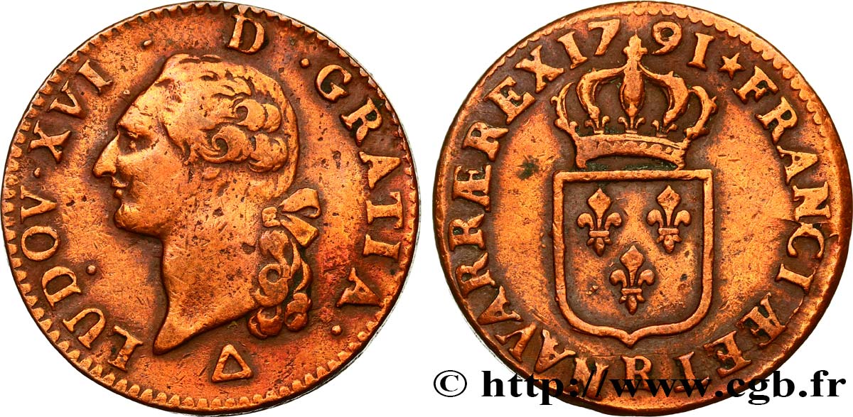 LOUIS XVI Sol dit  à l écu  1791 Orléans TB+/TTB