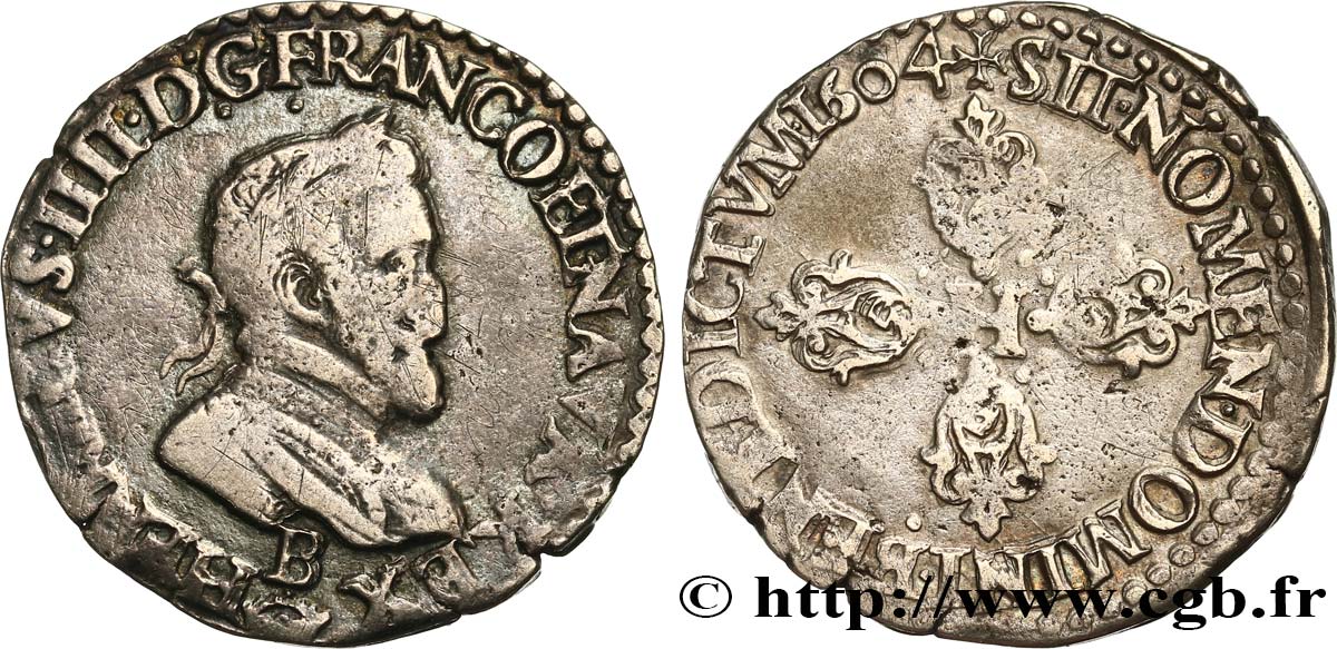 HENRY IV Demi-franc, type de Rouen 1604 Rouen VF