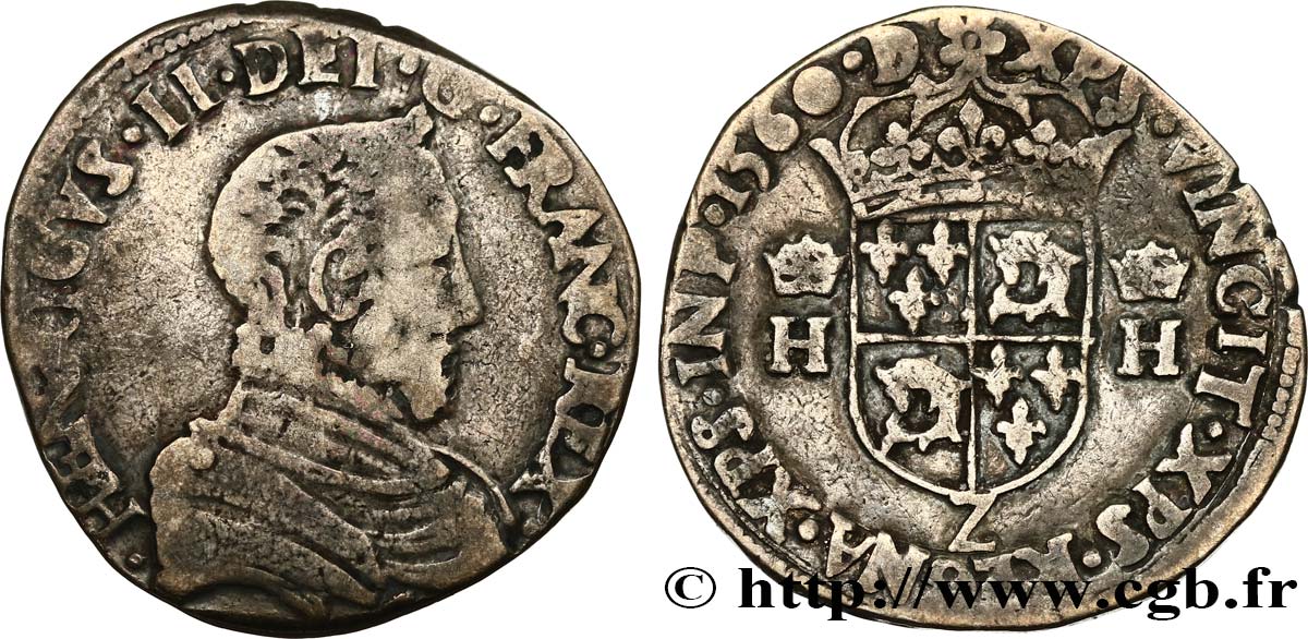 FRANCIS II. COINAGE AT THE NAME OF HENRY II Teston du Dauphiné à la tête nue 1560 Grenoble fSS