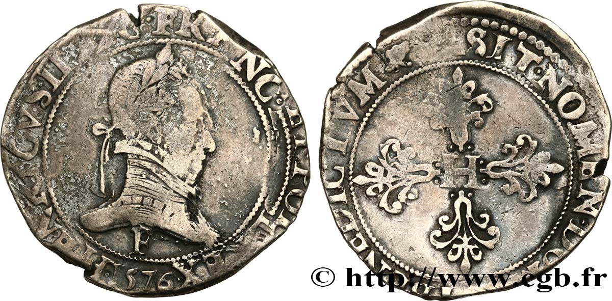 HENRY III Franc au col plat 1576 Angers q.BB