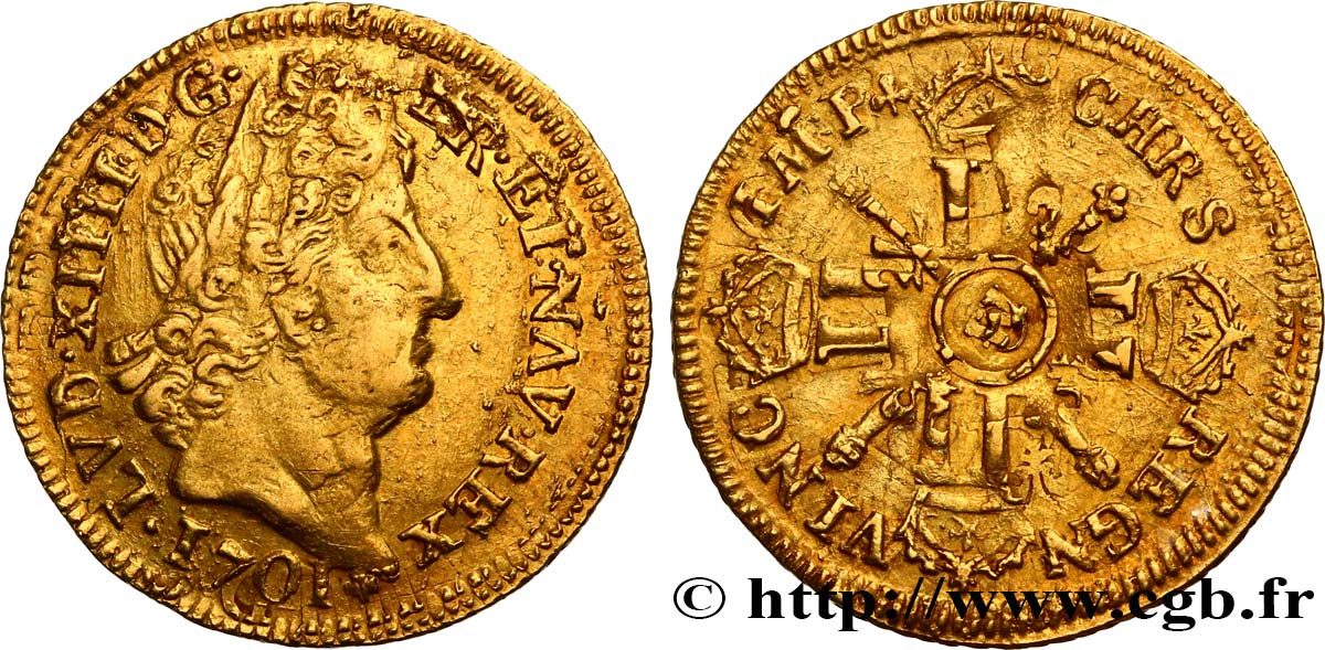 LOUIS XIV  THE SUN KING  Louis d’or aux huit L et aux insignes 1701 Atelier indéterminé MBC