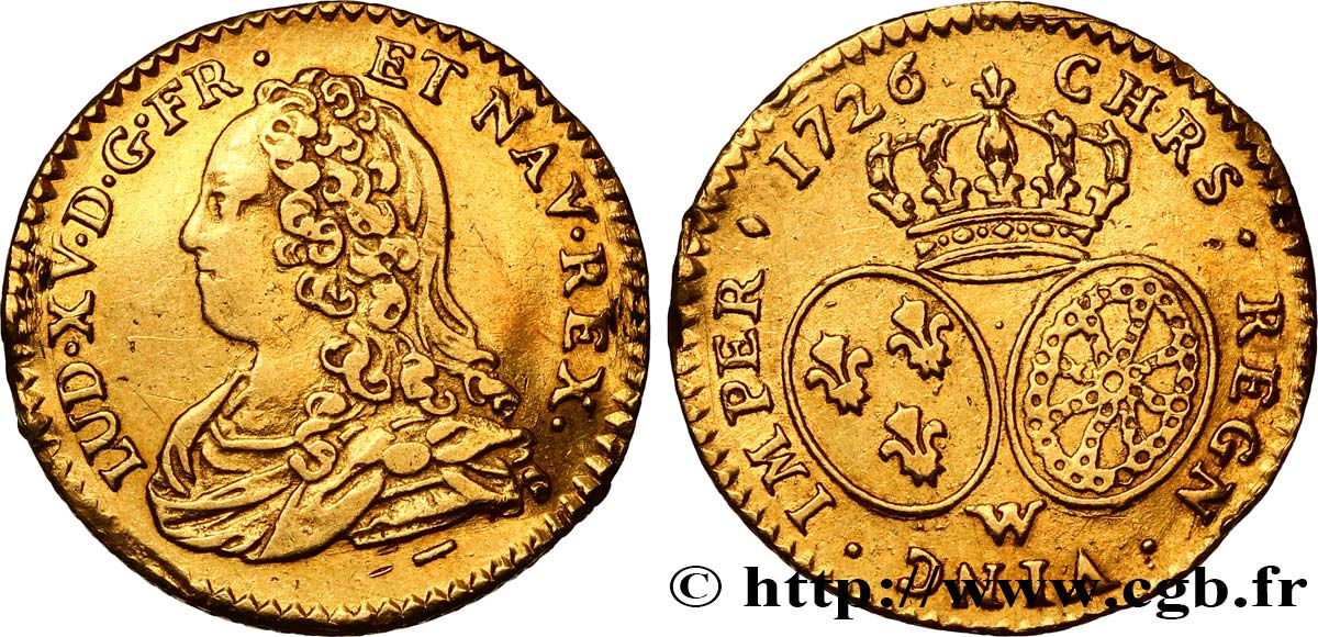 LOUIS XV  THE WELL-BELOVED  Demi-louis d or aux écus ovales, buste habillé 1726 Lille q.SPL/BB