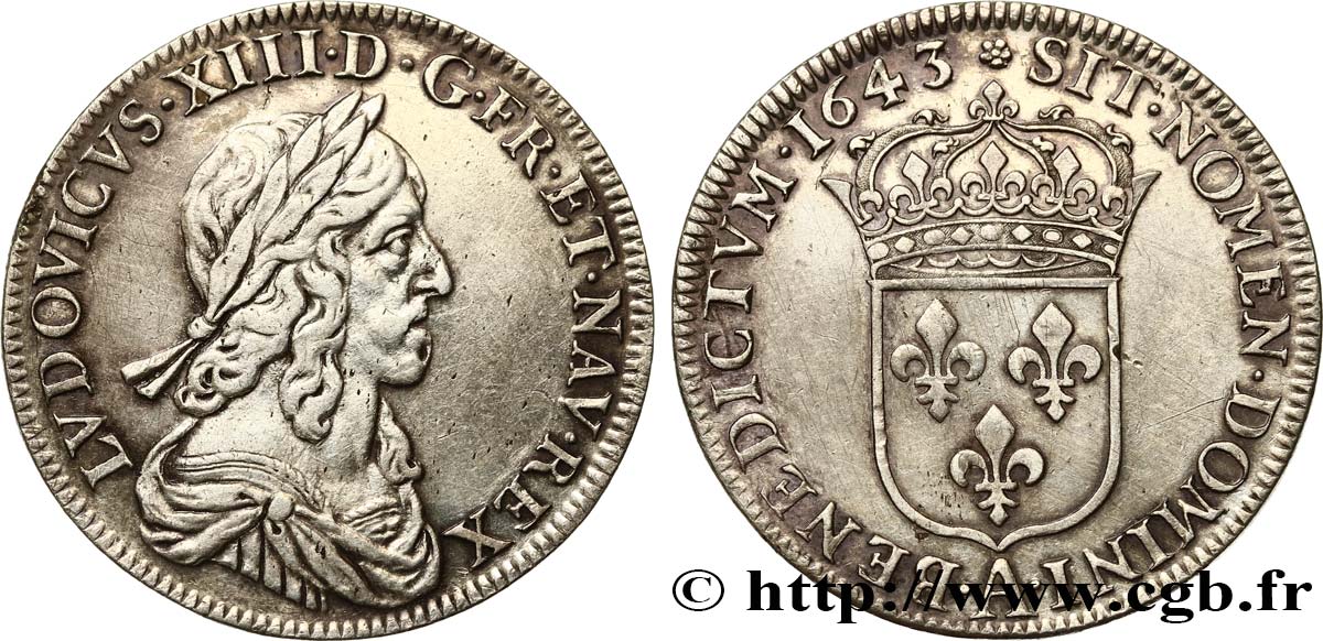 LOUIS XIII Demi-écu d argent, 3e type, 2e poinçon de Warin 1643 Paris, Monnaie de Matignon XF/AU