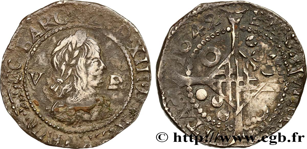 SPANIA - PRINCIPAUTY OF CATALONIA - LOUIS XIII V sols 164[2] Barcelone fSS