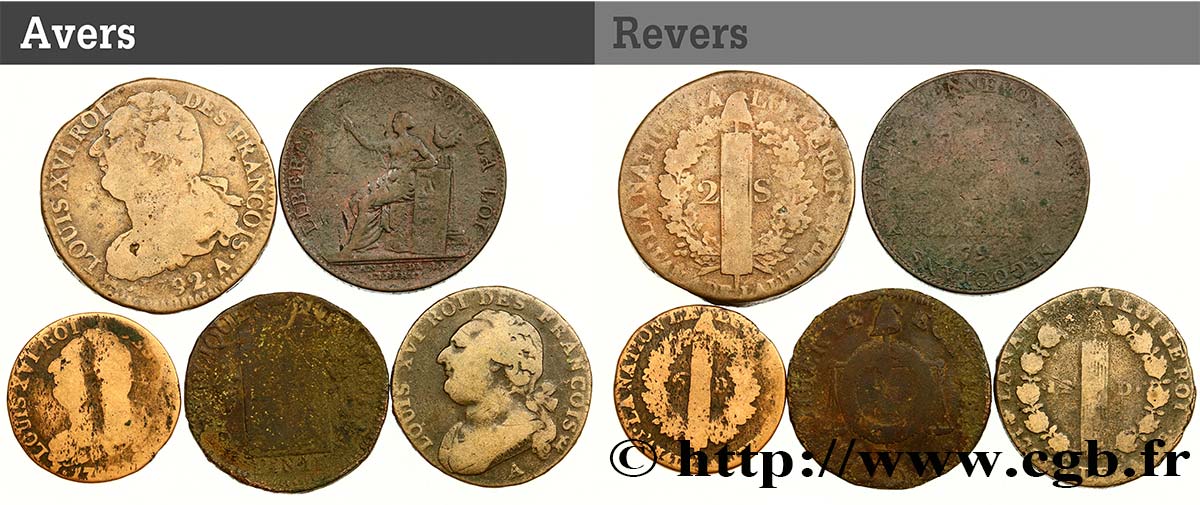 LOTS Lot de cinq monnaies de la Révolution française n.d. s.l. B+