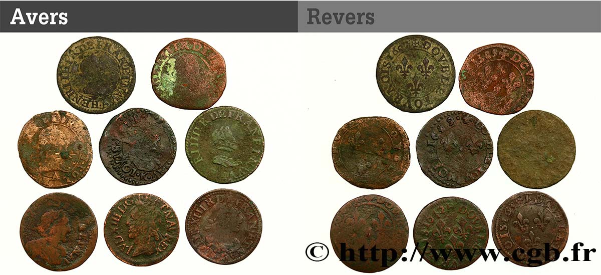 LOUIS XIII LE JUSTE Lot de 8 doubles tournois n.d. s.l. B+