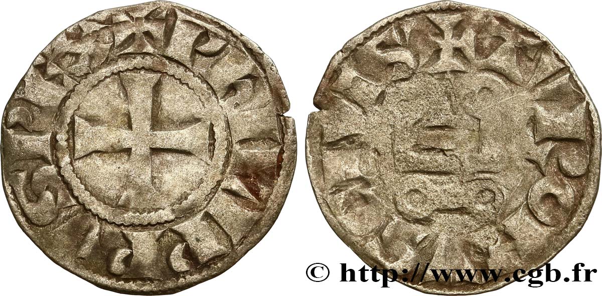 PHILIPPE III LE HARDI ET PHILIPPE IV LE BEL - MONNAYAGE COMMUN (à partir de 1280) Denier tournois à l O rond n.d. s.l. TB