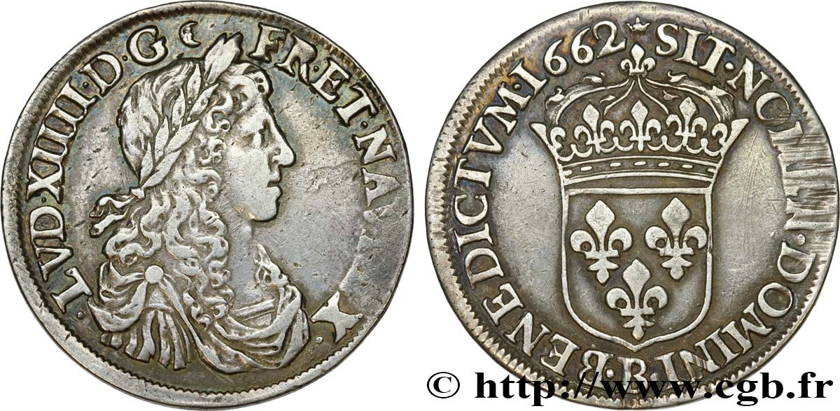LOUIS XIV LE GRAND OU LE ROI SOLEIL Demi-écu au buste juvénile 1662 Rouen TTB