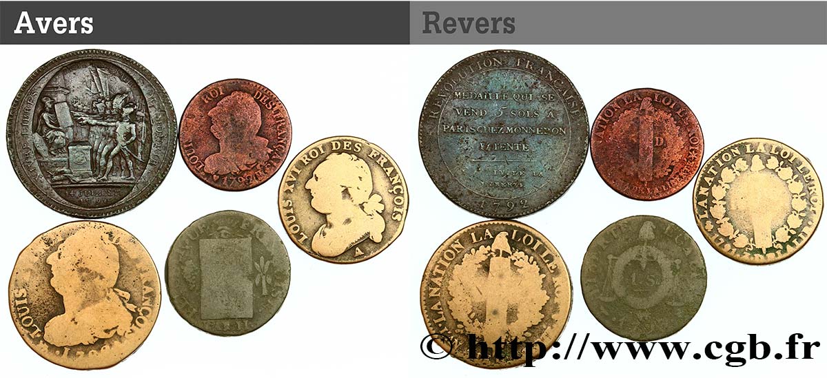 LOTS Lot de cinq monnaies de la Révolution française n.d. s.l. B+