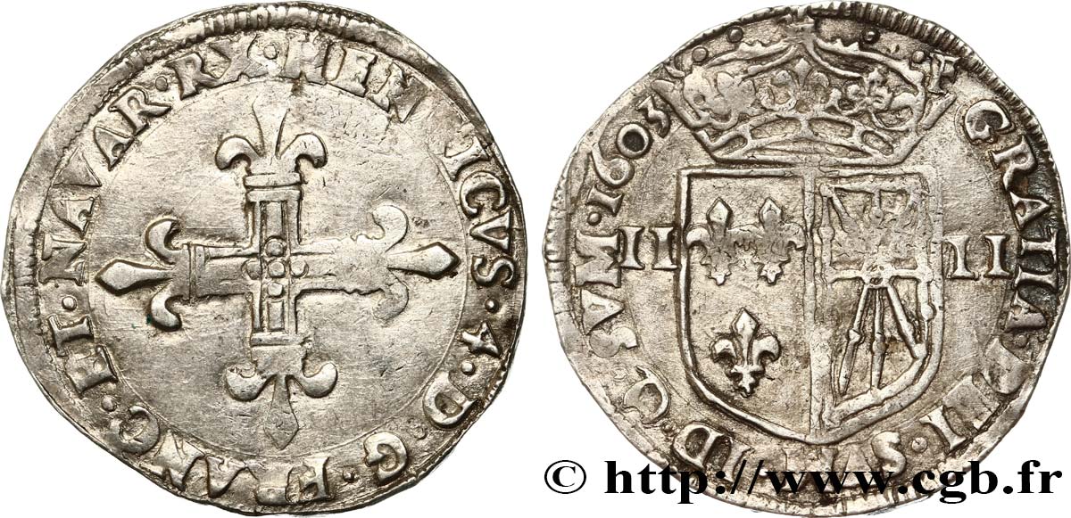 HENRI IV LE GRAND Quart d écu de Navarre 1603 Saint-Palais TTB