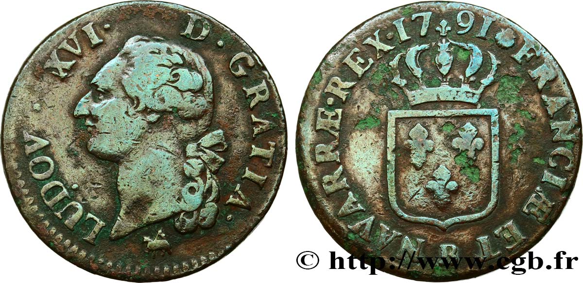 LOUIS XVI (MONARQUE CONSTITUTIONNEL)  Sol dit  à l écu  1791 Rouen TB