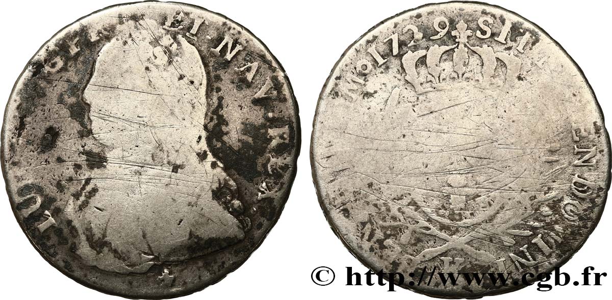 LOUIS XV DIT LE BIEN AIMÉ Demi-écu aux branches d olivier, buste habillé 1729 Bordeaux AB