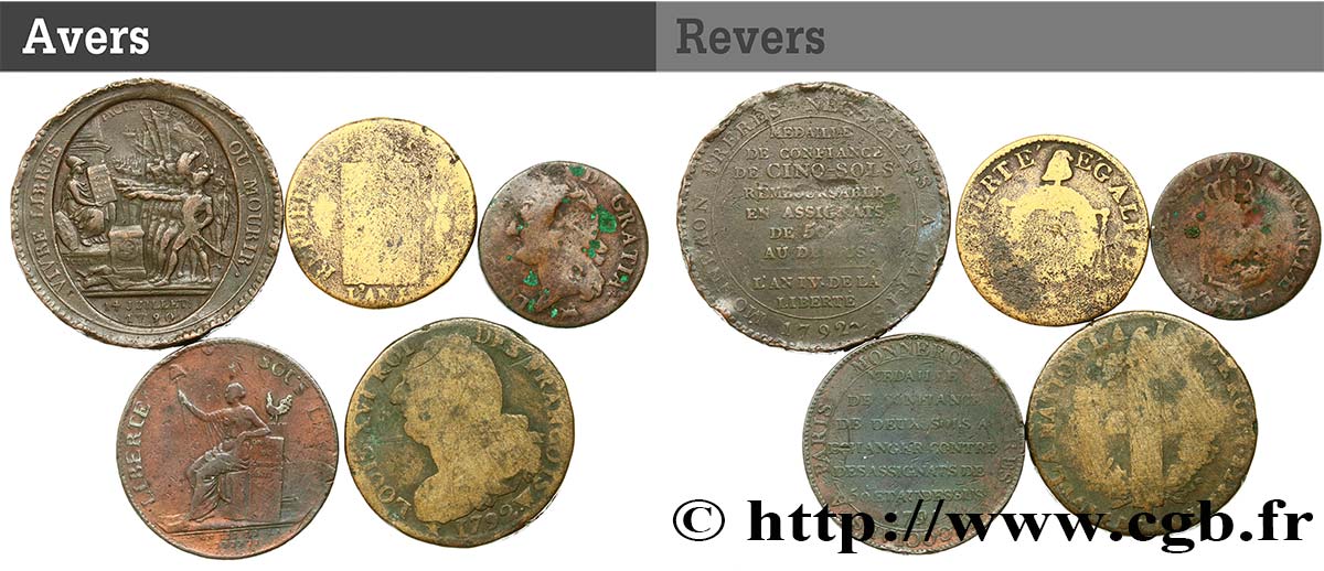 LOTS Lot de cinq monnaies de la Révolution française n.d. s.l. VG