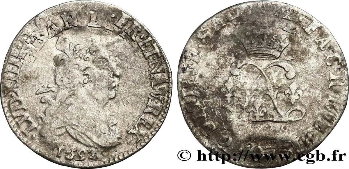 LOUIS XIV LE GRAND OU LE ROI SOLEIL Quatre sols aux deux L 1692 Riom TB