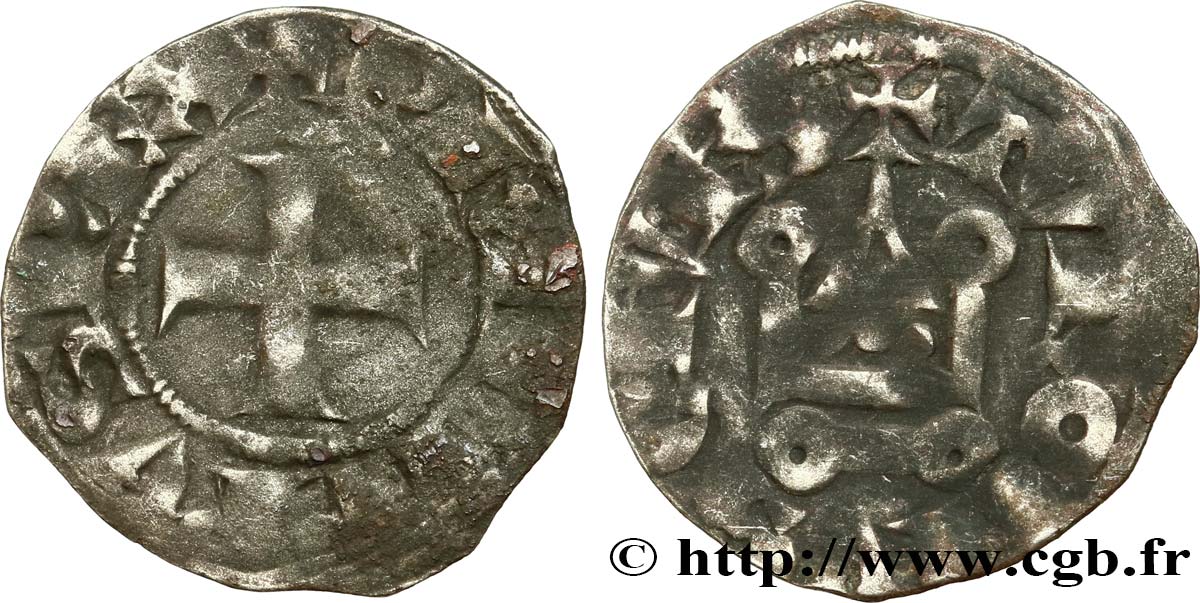 PHILIPPE III LE HARDI ET PHILIPPE IV LE BEL - MONNAYAGE COMMUN (à partir de 1280) Denier tournois à l&nbsp;O rond n.d. s.l. TB