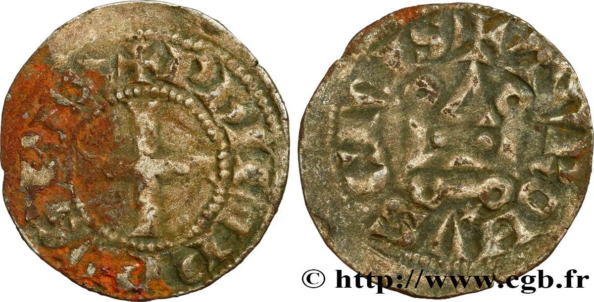 PHILIPPE III LE HARDI ET PHILIPPE IV LE BEL - MONNAYAGE COMMUN (à partir de 1280) Denier tournois à l O rond n.d. s.l. TB