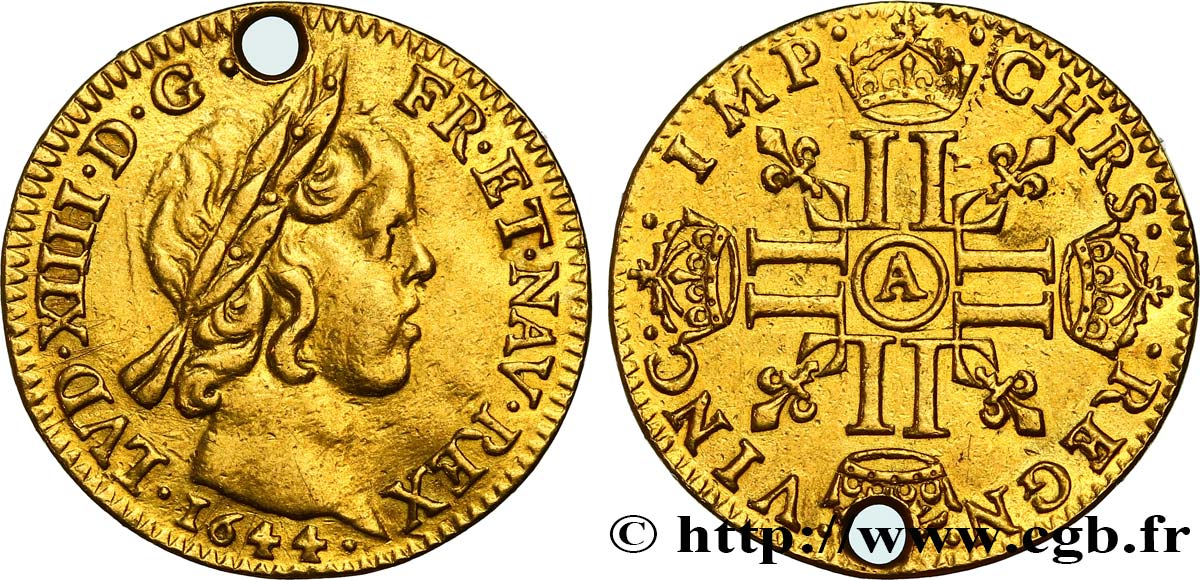LOUIS XIV LE GRAND OU LE ROI SOLEIL Demi-louis d or aux huit L, portrait à la mèche courte 1644 Paris TTB+