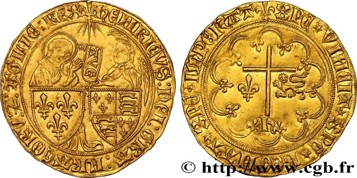 HENRY VI DE LANCASTRE - ROI DE FRANCE (1422-1453) - ROI D ANGLETERRE (1422-1461) et (1470-1471) Salut d or n.d. Saint-Lô TTB+/SUP