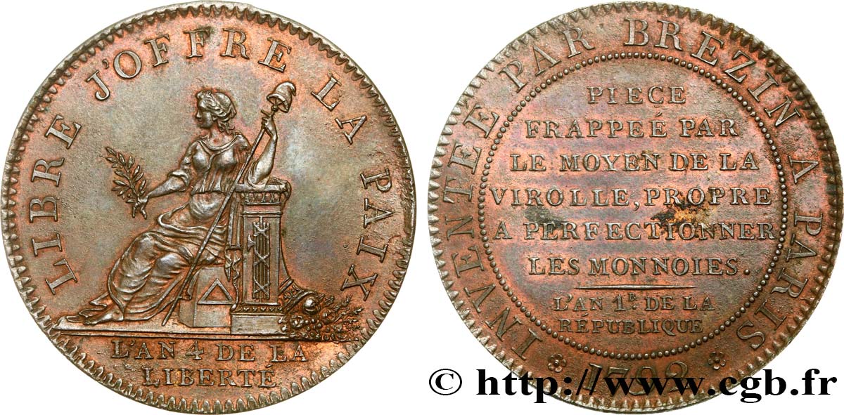 REVOLUTION COINAGE Essai de Brézin à la Paix 1792 Paris EBC