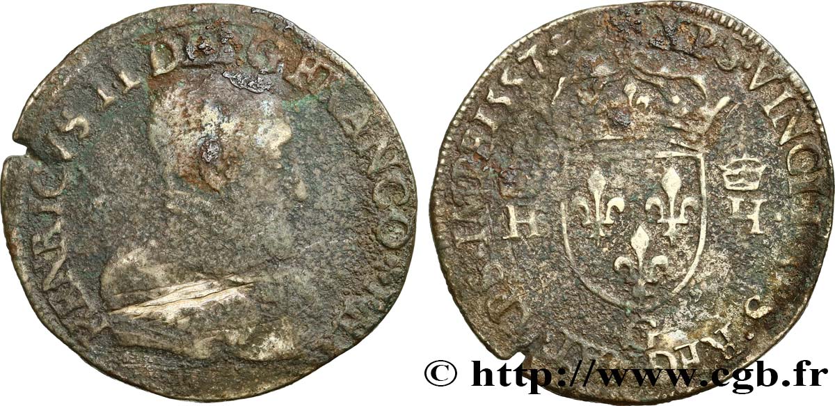 HENRI II Teston à la tête nue, 1er type 1557 Poitiers B+