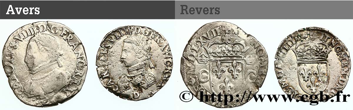 CHARLES IX Lot de 2 monnaies royales n.d. Ateliers divers BC