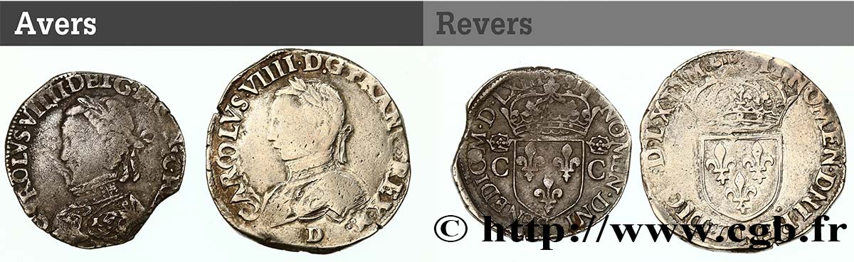 CHARLES IX Lot de 2 monnaies royales n.d. Ateliers divers MB